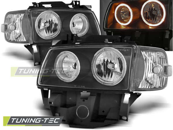 Upgrade Design Angel Eyes Scheinwerfer für VW T4 Bus 96-03 (langer Vorderwagen) schwarz